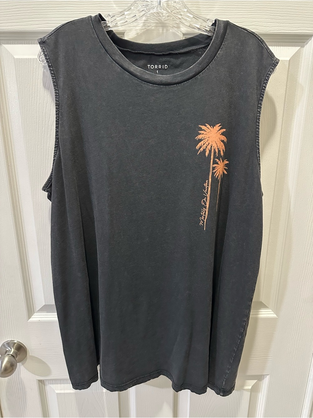 Torrid 1X Gray Cotton Tank Top With Palm Tree Graphic